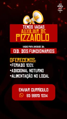 Vaga Para auxiliar de pizzaiolo (cidade dos funcionarios )