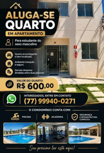 Aluguel de quarto para Estudante Sexo masculino