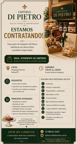 Vaga atendente shopping praiamar
