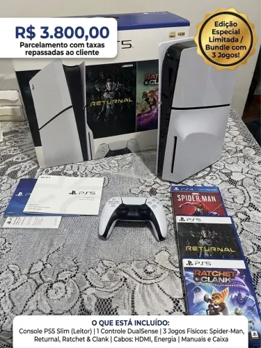 PlayStation 5 Slim 1TB com Leitor - 1 Controle - 3 Jogos (Na Caixa!)