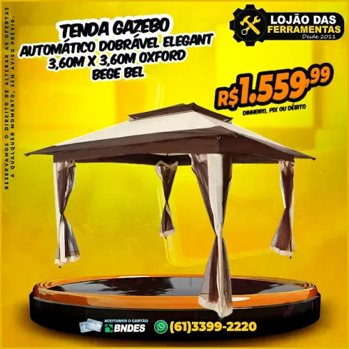 Tenda Gazebo Automático Dobrável Elegant 3,60m x 3,60m Oxford Bege Bel