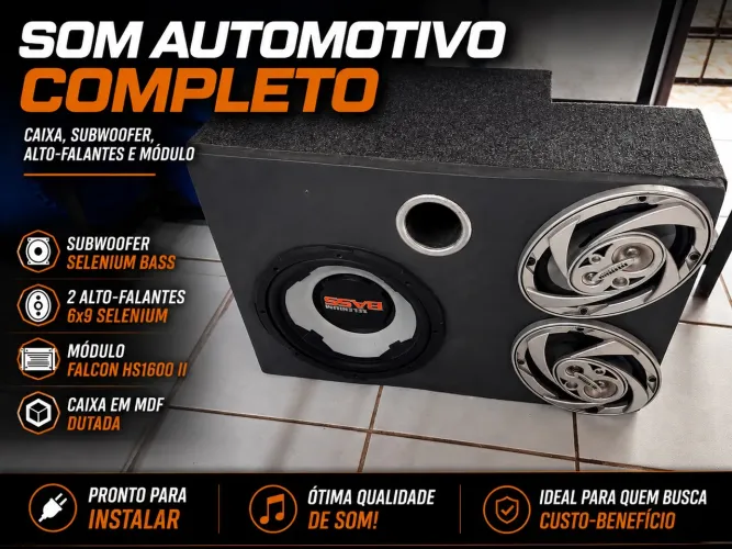 Caixa de Som Automotivo Completa Selenium + Módulo Falcon