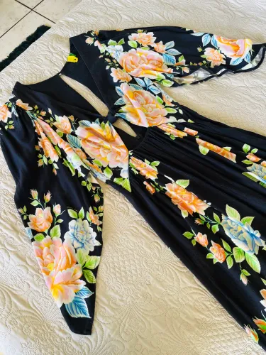 Vestido Longo Farm Sofia Floral Preto Original P