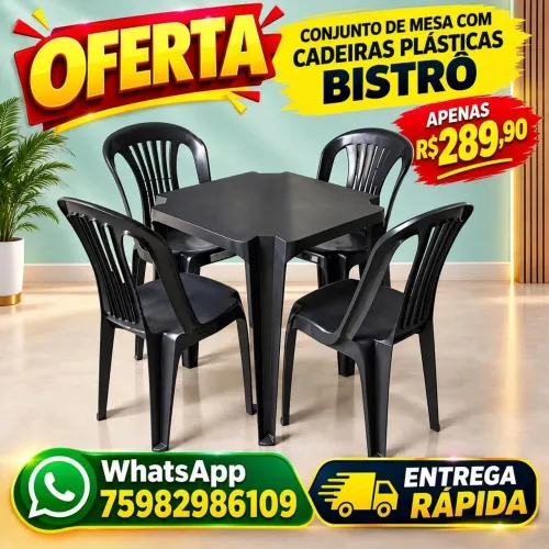 Conjunto de mesa com cadeiras plásticas bistrô