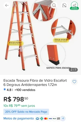 Escada tesoura fibra de vidro ESCAFORT 6 degraus