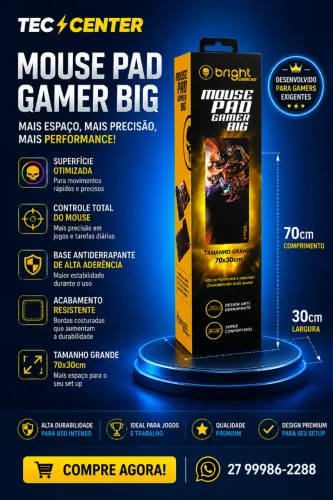 Mouse Pad Gamer Big Bright 69x28cm Base Antiderrapante Alta Precisão