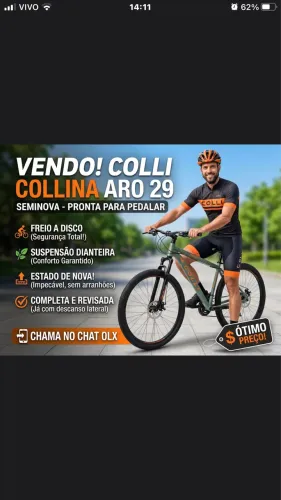 Bicicleta Colli semi-nova, cinza e laranja, aro 29