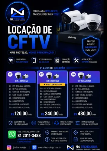 Alugue seu kit de câmeras de segurança com instalação inclusa e suporte especializado