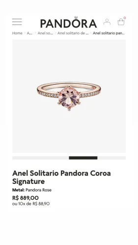 Pandora Anel Solitário Coroa