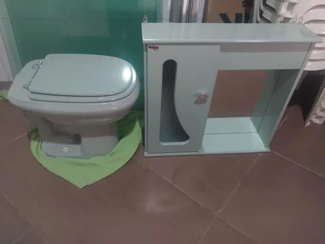 Vaso e armário de banheiro 