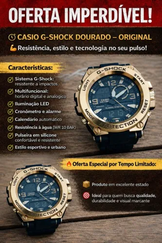 Relógio Premium G-Shock - caixa metálica, totalmente funcional