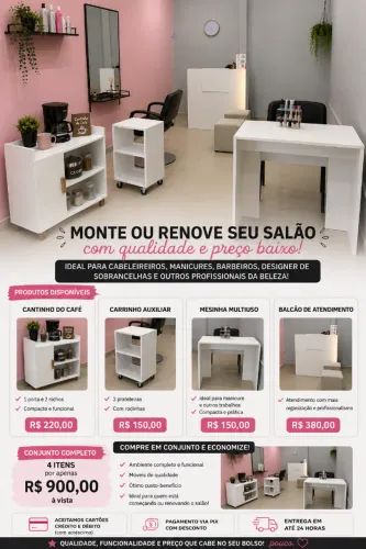 MÓVEIS PARA SALÃO, BARBEARIA, ESTÉTICA E HOME OFFICE