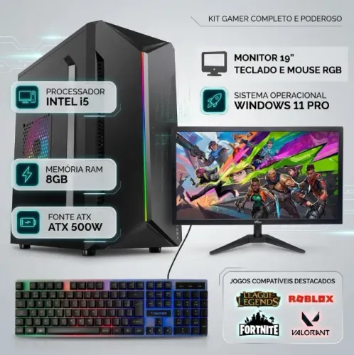 PC Computador Completo Intel I5 8gb SSD 512gb Monitor Teclado & Mouse Windowss 1 pro