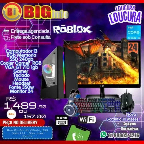 Computador Completo H61 Intel Core I3 8gb Ssd 240gb -Monitor 24 - Em ate 10x Fixas