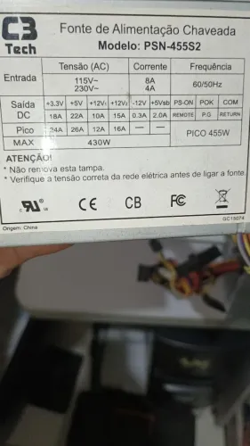 Fonte para computador C3 tech 430w 90,00 aceito oferta