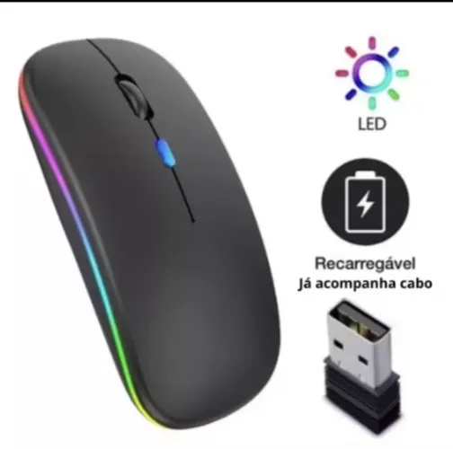 Mouse Sem Fio Wireless Com Bateria Interna Recarregavel 2,4 Ghz RGB