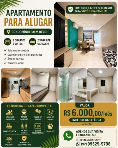 Apartamento Mobiliado no Palm Beach | 3 Quartos | 2 Suítes | 2 Vagas