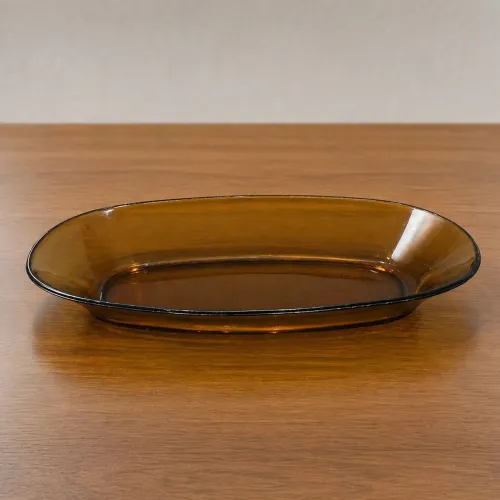 Travessa de vidro oval ambar