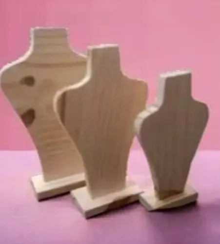 Busto de madeira para bijuterias kit de 3