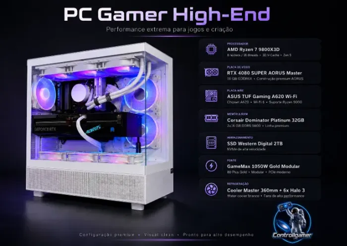 PC Gamer 2026 Novo - Ryzen 9800X3D, RTX 4080S 16GB, 32GB RAM DDR5 - Até 12x - Aceito Troca