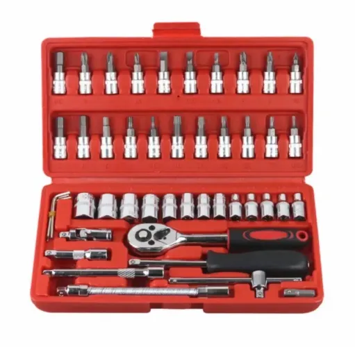Kit De Ferramentas 46/40 Peças Jogo De Soquetes Chave Catraca Reversível Com Maleta Jogo