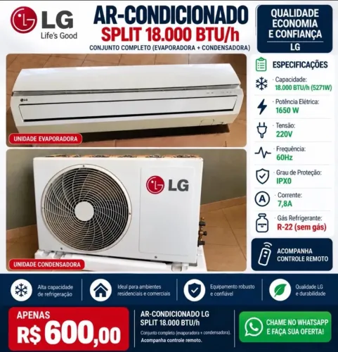Ar-Condicionado LG Split 18.000 BTUs Completo