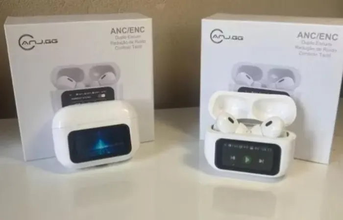 Fone de ouvido Bluetooth com tela touch screen muda o fundo tela condicionador de ruido o
