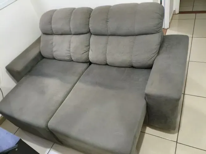 Sofá 3 Lugares Linoforte Versalhes com Assento reclinavel em tecido suede - Cinza