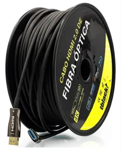 Cabo HDMI 2.0 Fibra Óptica 50m Tblack 4K UHD 60Hz 18Gbps Preto Conector Ouro