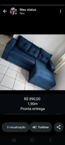 Sofá de canto 1,90m pronta entrega, todas as cores disponíveis, contato 98 9 *