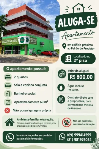 Aluga-se apartamento próximo ao feirão do produtor