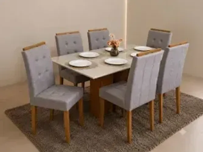 Mesa de Jantar Los Angeles com Cadeiras Londres Linho Creme Novo!