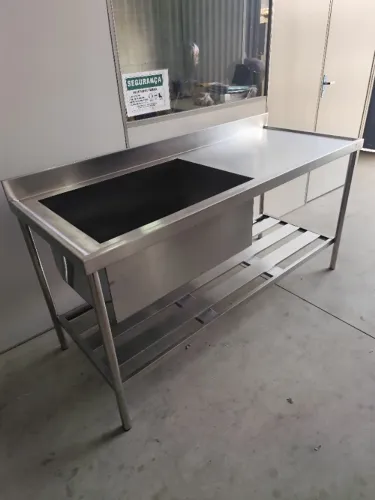 Pia profissional em aço inox para cozinha industrial, 1 bojo, 1,80 m