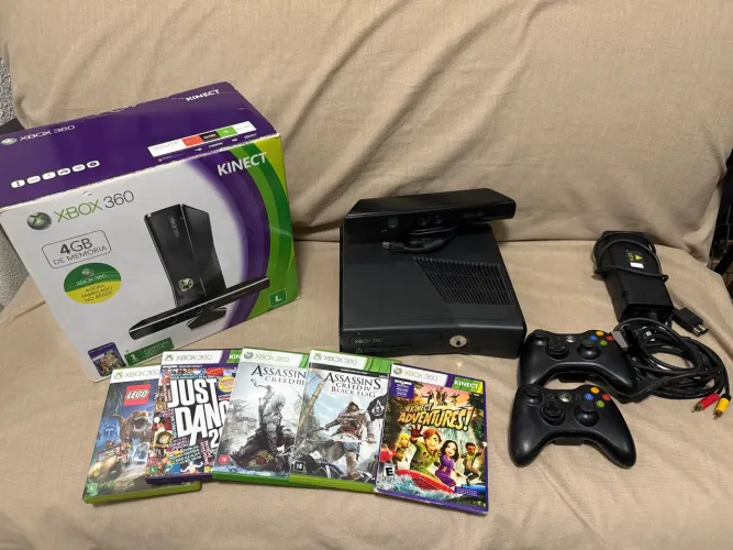 Xbox 360 + kinect + 2 controles + 5 jogos 