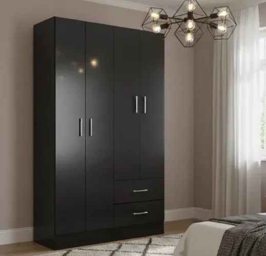 Guarda-Roupa Compacto Essencial 4 Portas e 2 Gavetas Preto