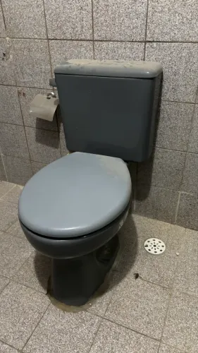 Vendo vaso sanitário cinza com tampa.