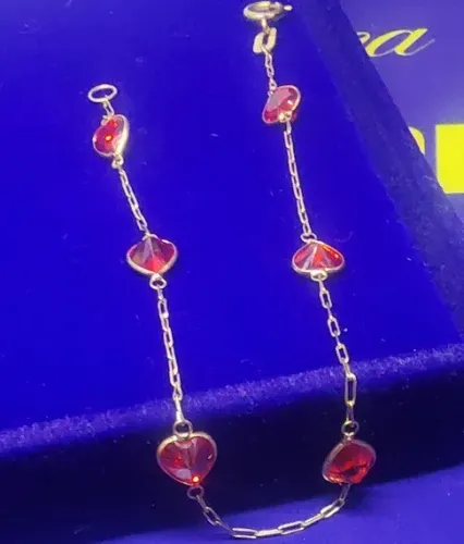 Pulseira Coração Pedras laranja Zircônia 5 mm 18 Kilates Peso 1.80 Gramas 8 Cm Fio 1 mm   