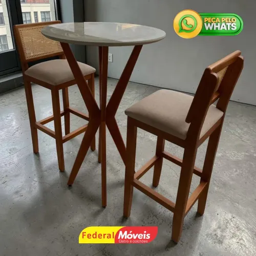 Mesa Bistrô com 2 Banquetas em Madeira Maciça Novo - Mega Oferta!