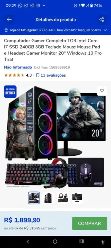 PC gamer em ótimo estado.