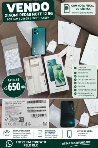 Xiaomi Redmi Note 12 5G - 256GB / 8GB RAM - Completo - com nota fiscal de fabrica