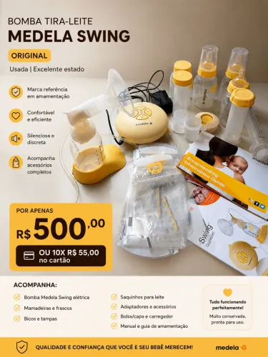 Bomba Tira-Leite Medela Swing Original + Kit Completo | R$ 500