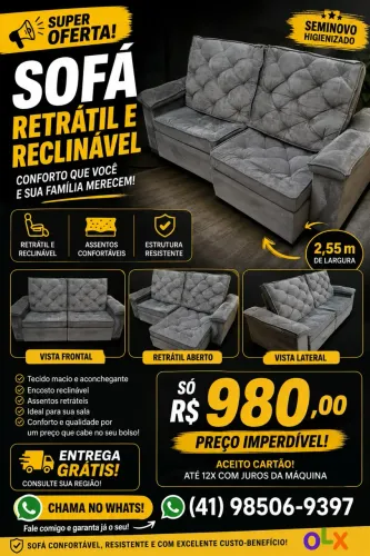 Sofá retrátil e reclinável auto padrão