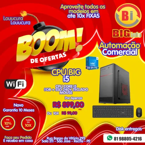 Computador CPU Big Intel Core I5 8gb Ssd 240gb - Novo Com Nota Fiscal