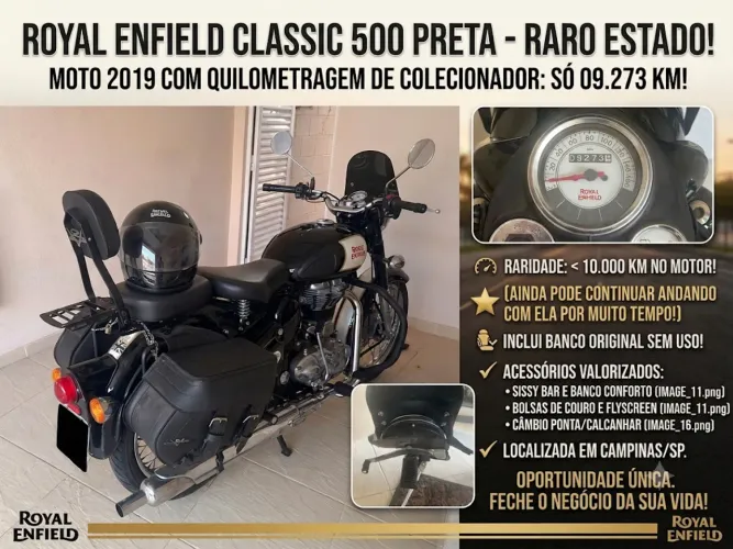 Royal Enfield Classic 500 Preta (2019) - RARO ESTADO! Abaixo de 10 mil KM