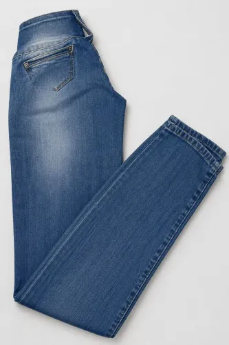 Calça Jeans Feminina Cintura Alta Cós 3 Botões Destroyed - Tam 38