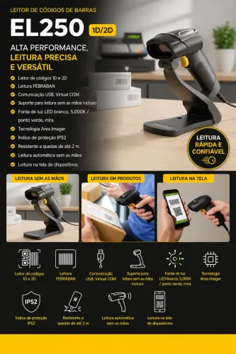 Leitor de Código de Barras Bema EL250 - 1D 2D