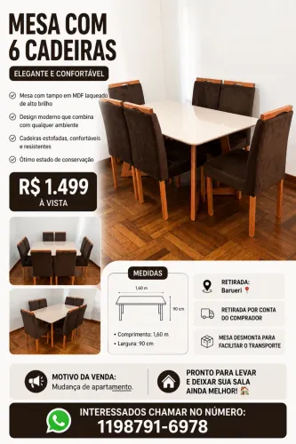 Mesa de Jantar 6 Lugares | Excelente Estado