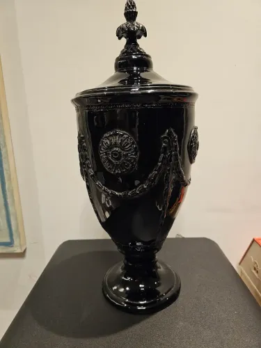 Ânfora / Vaso Decorativo Preto com tampa fixa - 50 cm