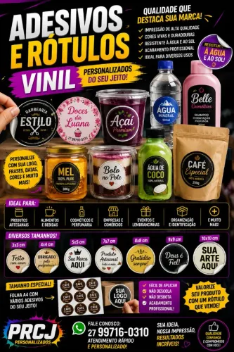 Adesivos e rótulos personalizados 