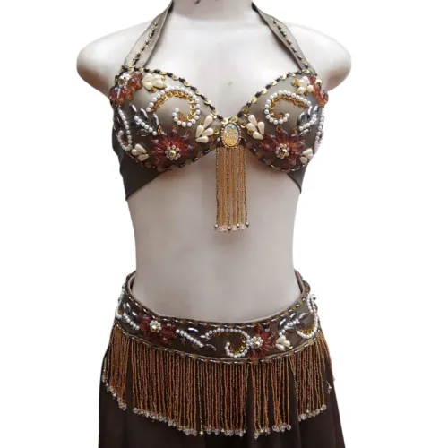 Traje de dança do ventre cobre com saia marrom tamanho 38